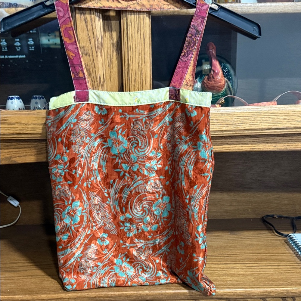 Silk, Made in India Floral Tote Bag, Perfect for Reusable Gift Wrapping.